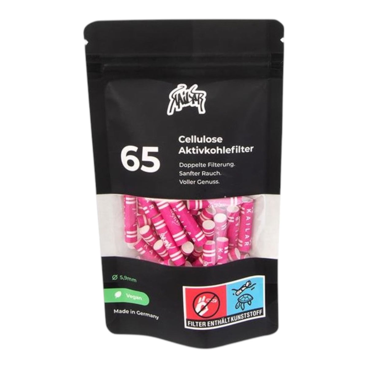 Kailar Cellulose Aktivkohle-Filter Slim ø 5,9mm, 65 Tips/Beutel, pink