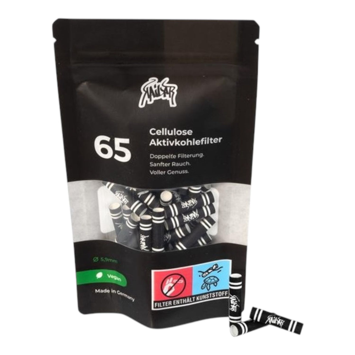 Kailar Cellulose Aktivkohle-Filter Slim ø 5,9mm, 65 Tips/Beutel, schwarz