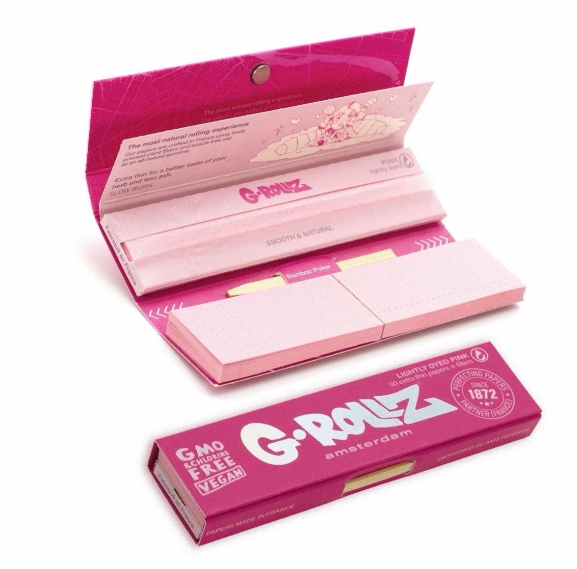 G-Rollz Lightly Dyed Pink Papers + Tips + Bamboo Poker
