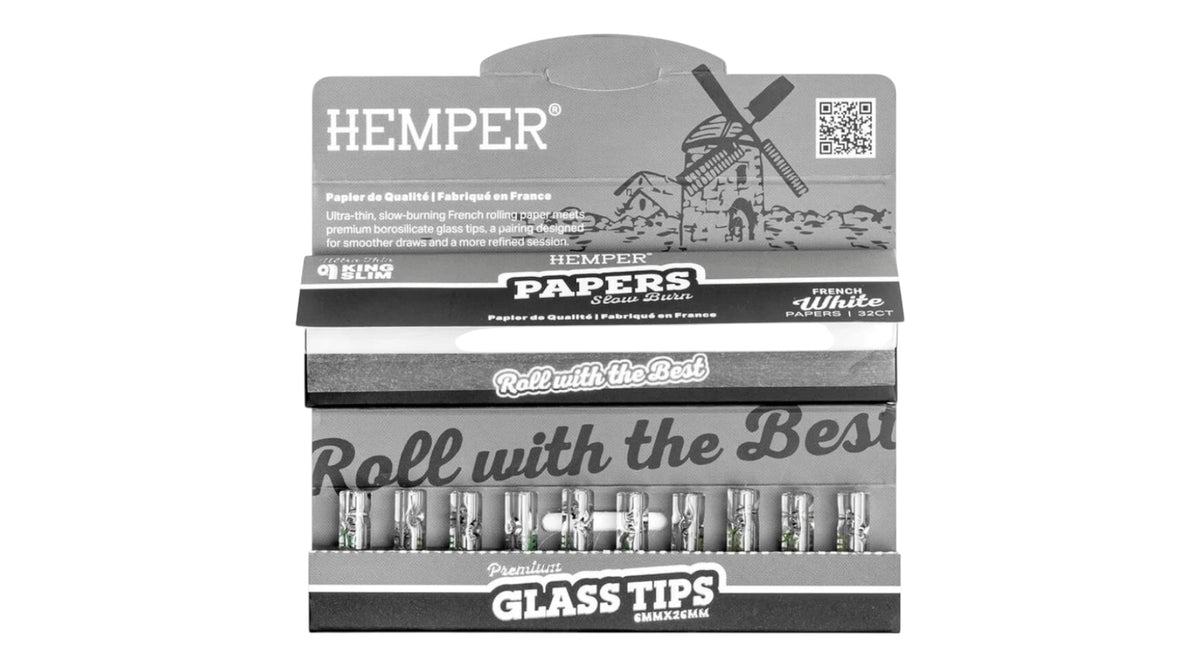 King Size Rolling Paper White Booklet +  10 Glass Tips (7mm)