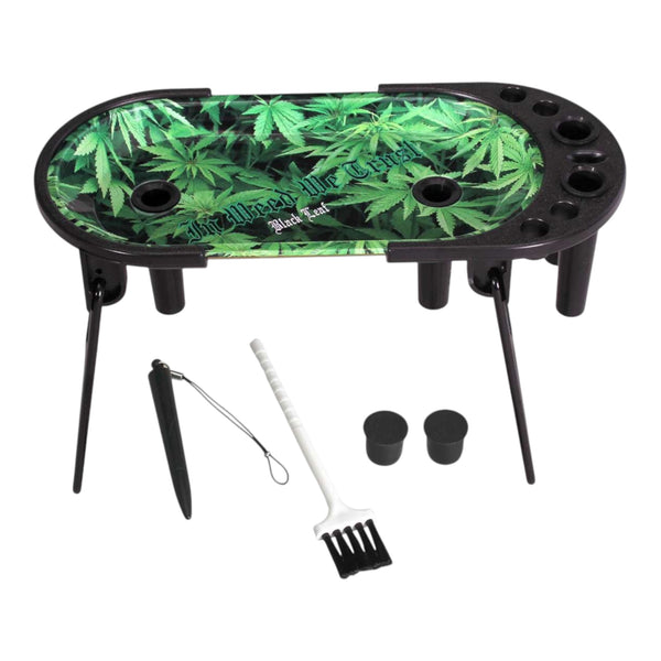 Black Leaf Rolling Console – In Weed We Trust