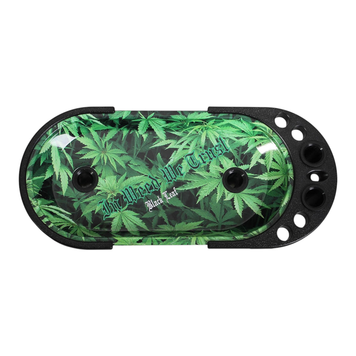 Black Leaf Rolling Console – In Weed We Trust