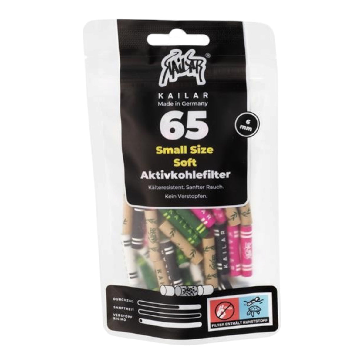 Kailar Cellulose Aktivkohlefilter Slim – 5,9 mm | 65 Stück