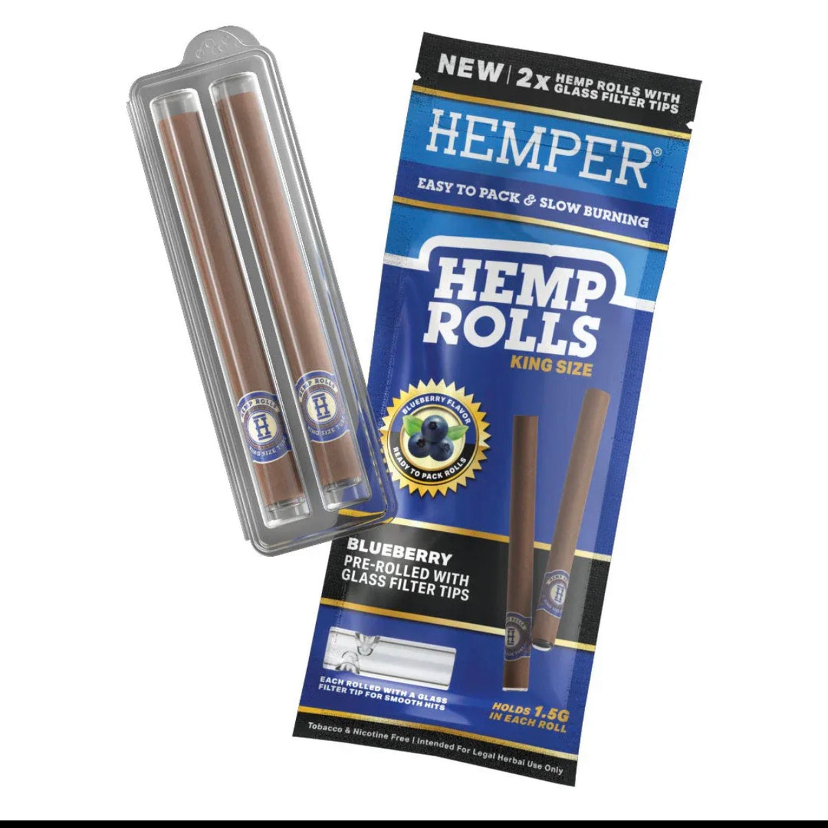Hemper Rolls King Size + Glas Tips (2Stk)
