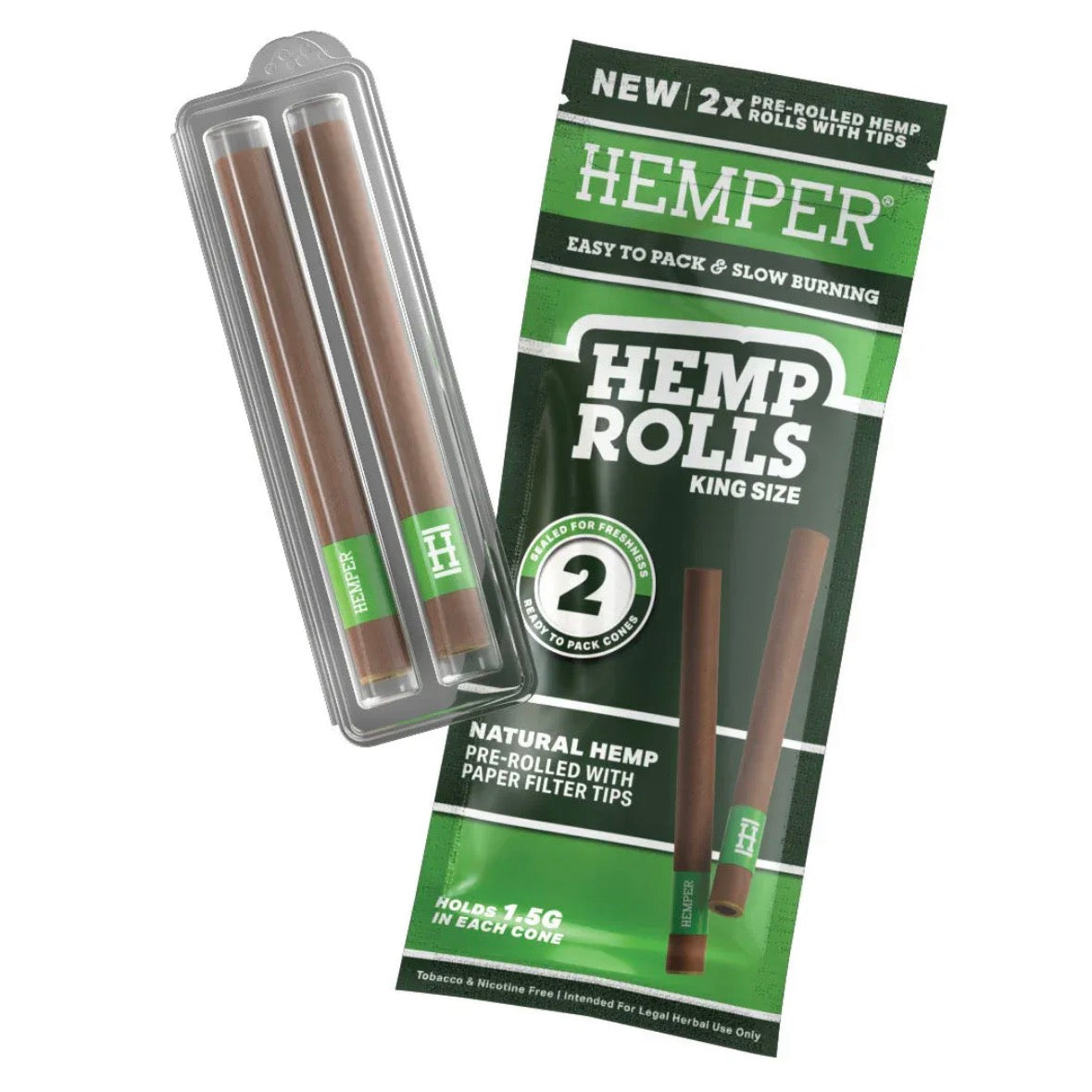 Hemper Rolls King Size + Glas Tips (2Stk)