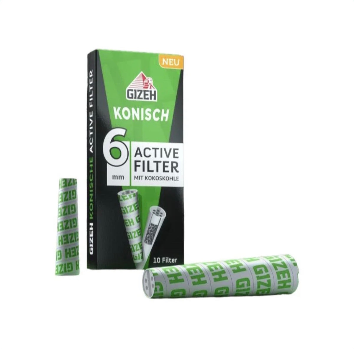 Gizeh Aktivkohlefilter 6mm Konisch, 10 Stk.