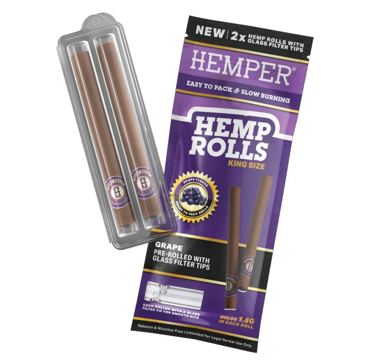 Hemper Rolls King Size + Glas Tips (2Stk)