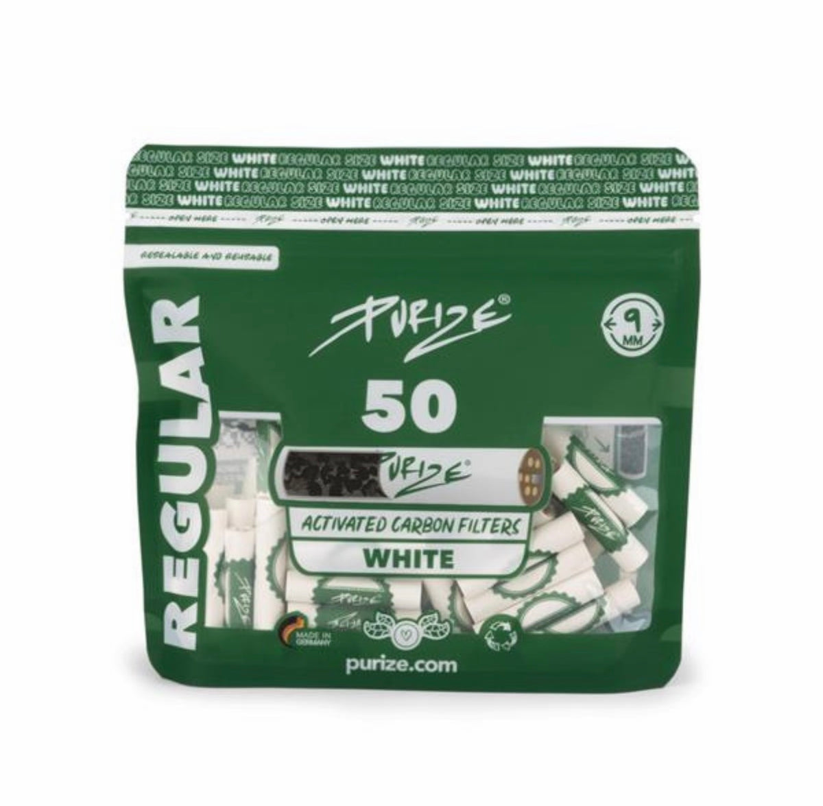 Purize Regular Size White Aktivkohlefilter 50 Stück 9mm