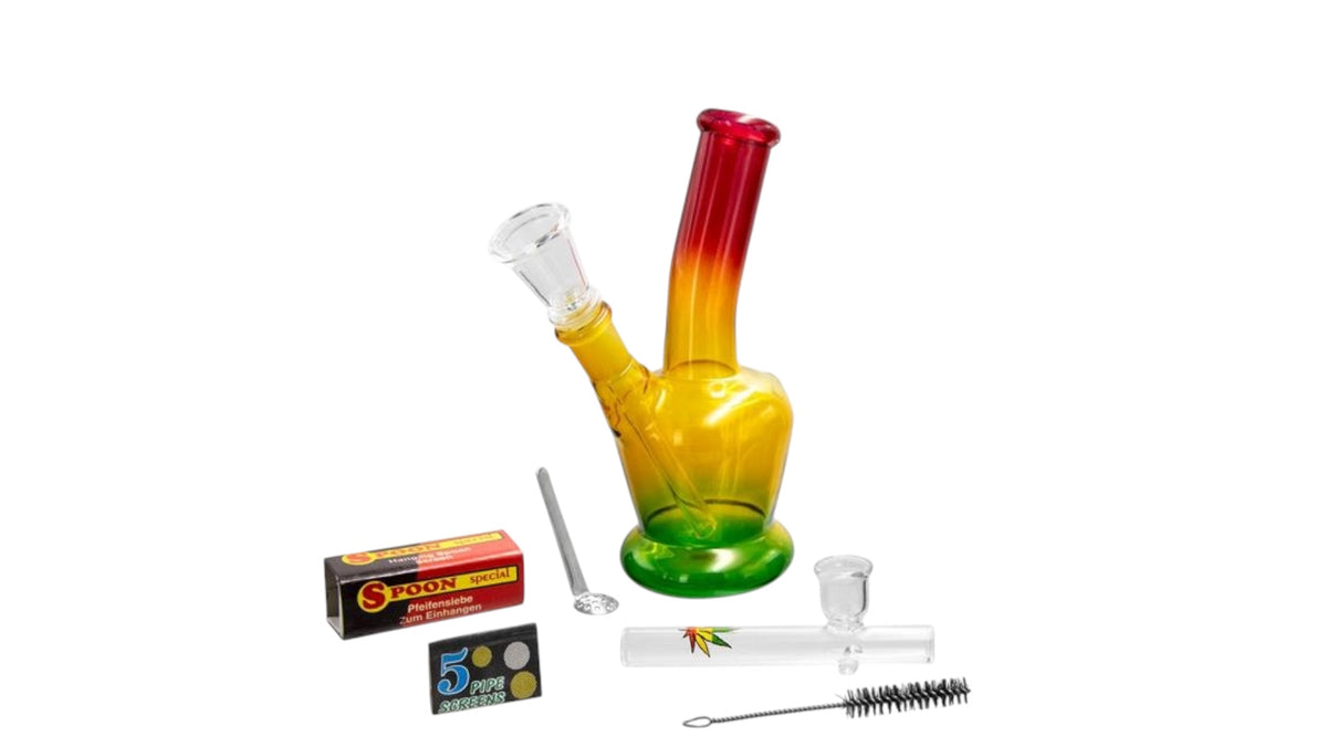 Mini Glasbong Raucherset mit Pfeife und Grinder "Super Heroes Set"