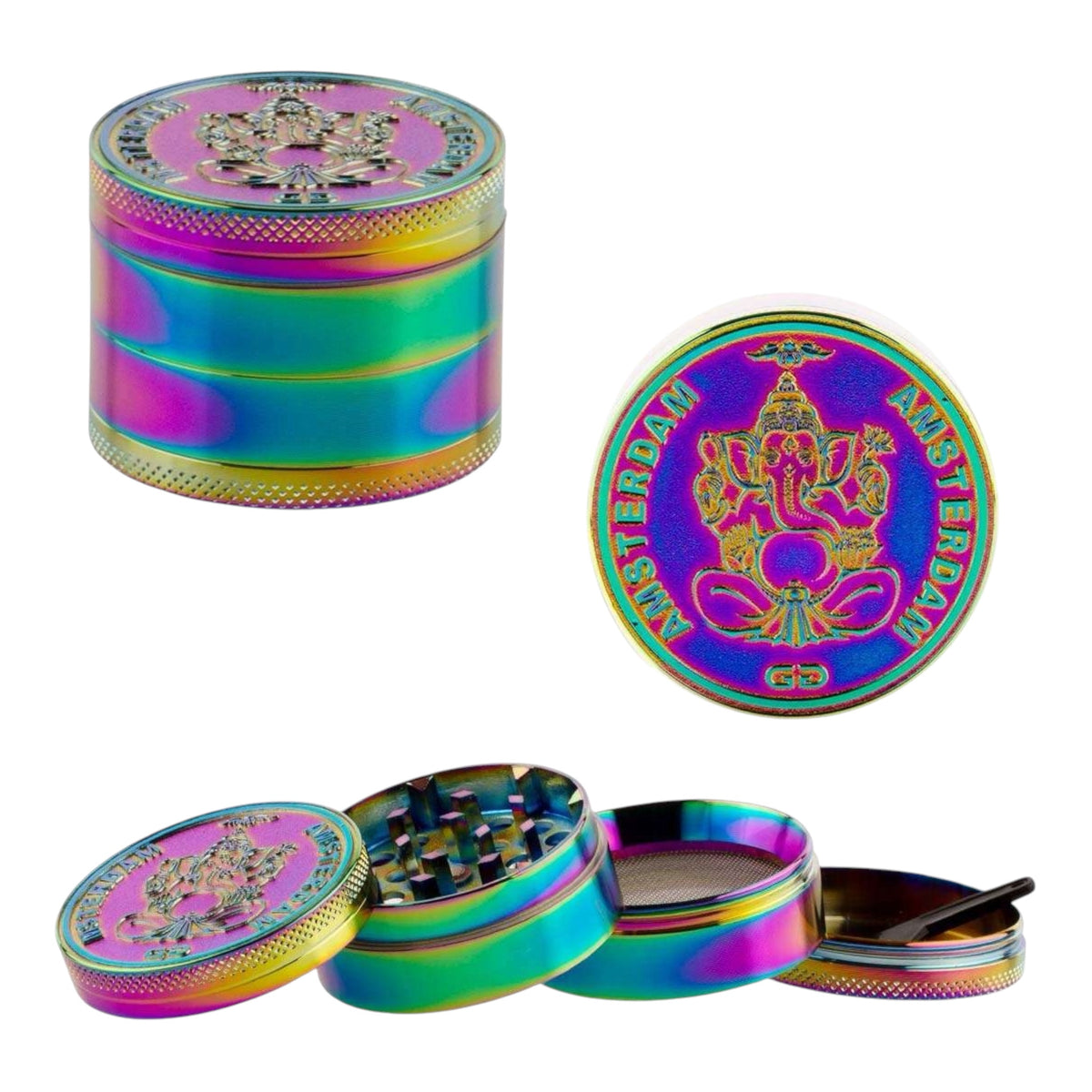 Grace Glass Amsterdam Rainbow Grinder „Ganesha“ – 4-teilig, 50 mm