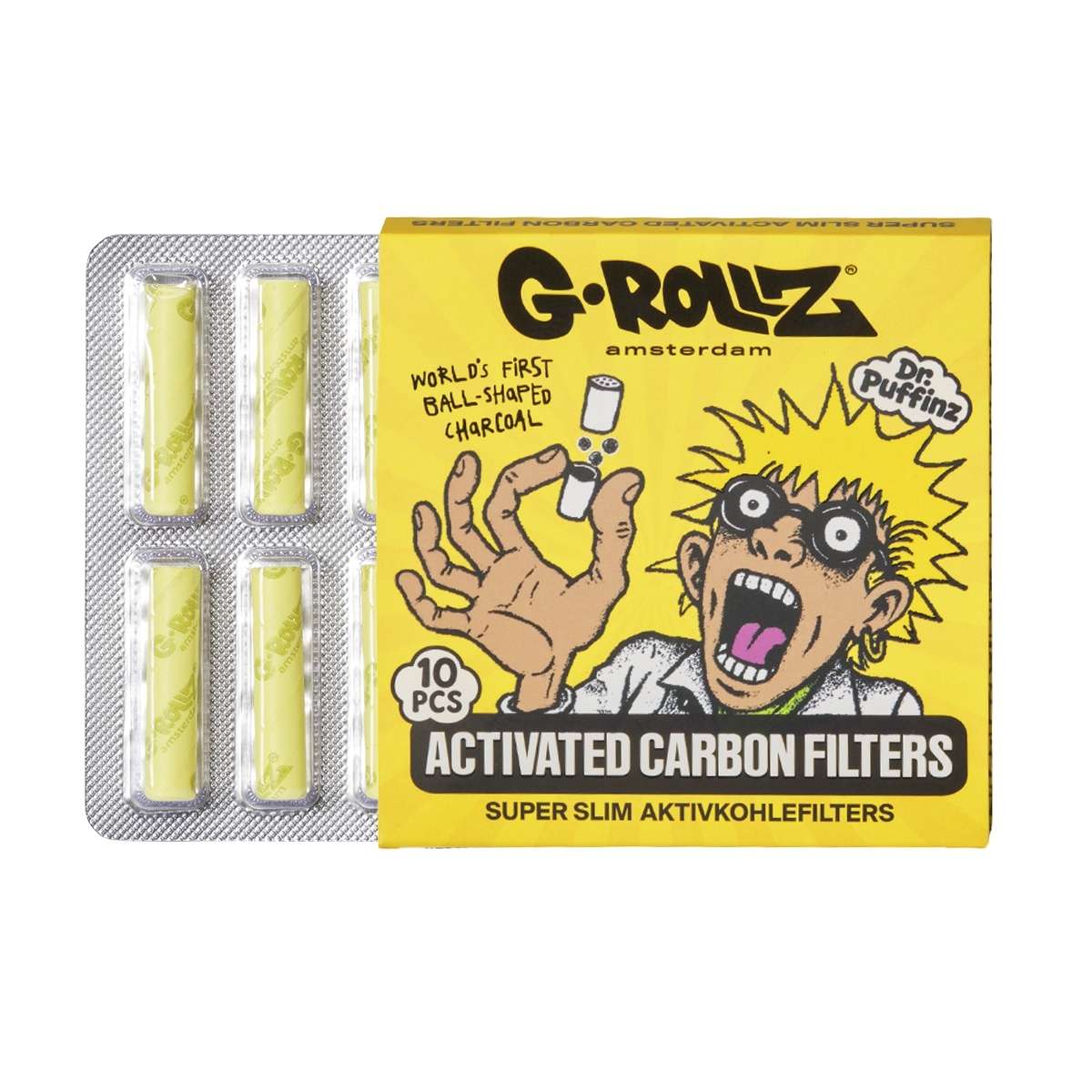 G-Rollz Aktivkohlefilter Gelb – 6 mm, 10 Stück