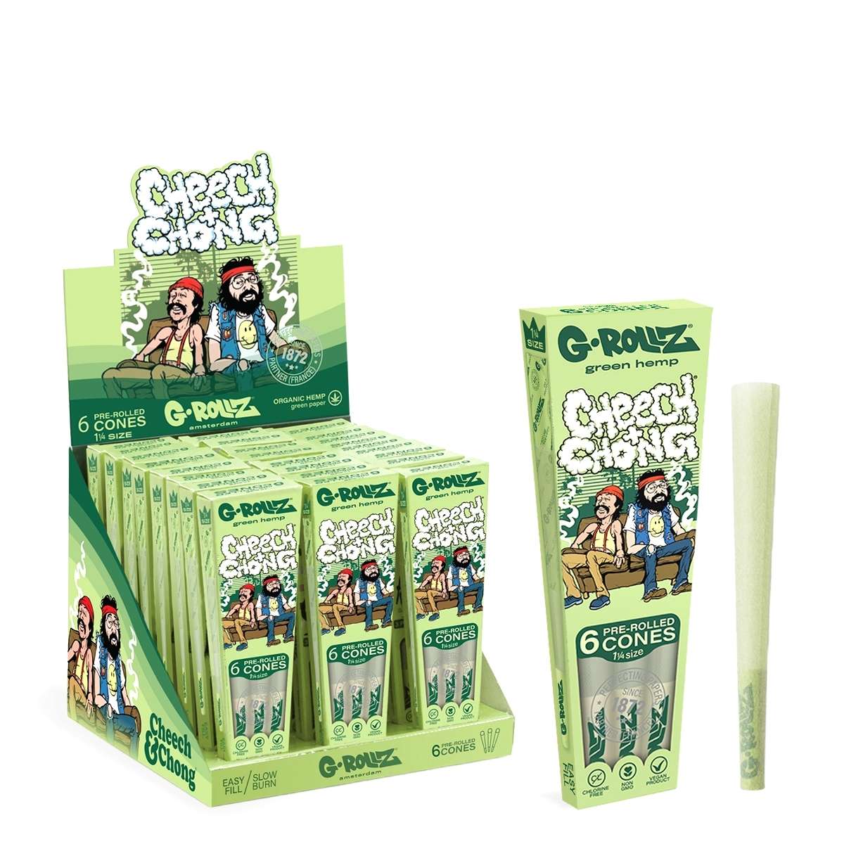 G-Rollz x Cheech & Chong „Sofa“ Green Hemp Cones 1¼ – 6er-Pack