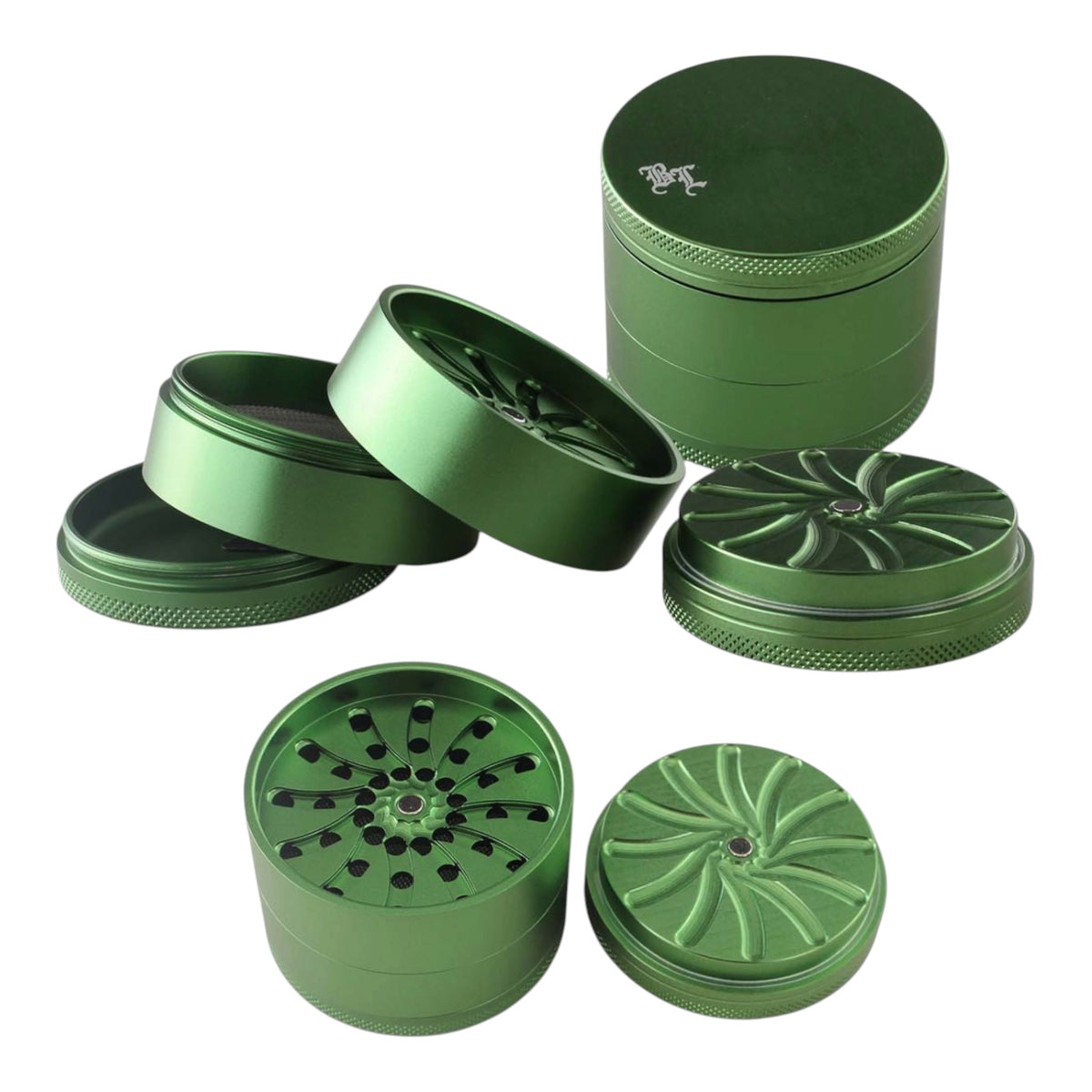 Black Leaf Masher Aluminium Grinder 4-tlg. – Grün