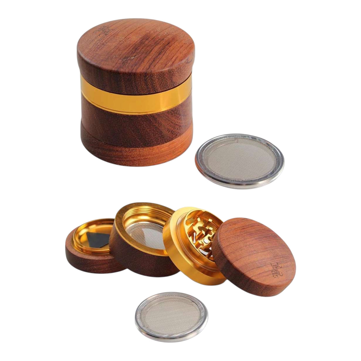 Black Leaf Alu-Holzgrinder 4-tlg. – Nussbaum & Gold