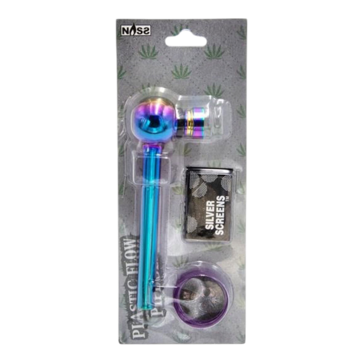 RAINBOW Purpfeife aus Glas & Metall – 12 cm inkl. Mini-Grinder