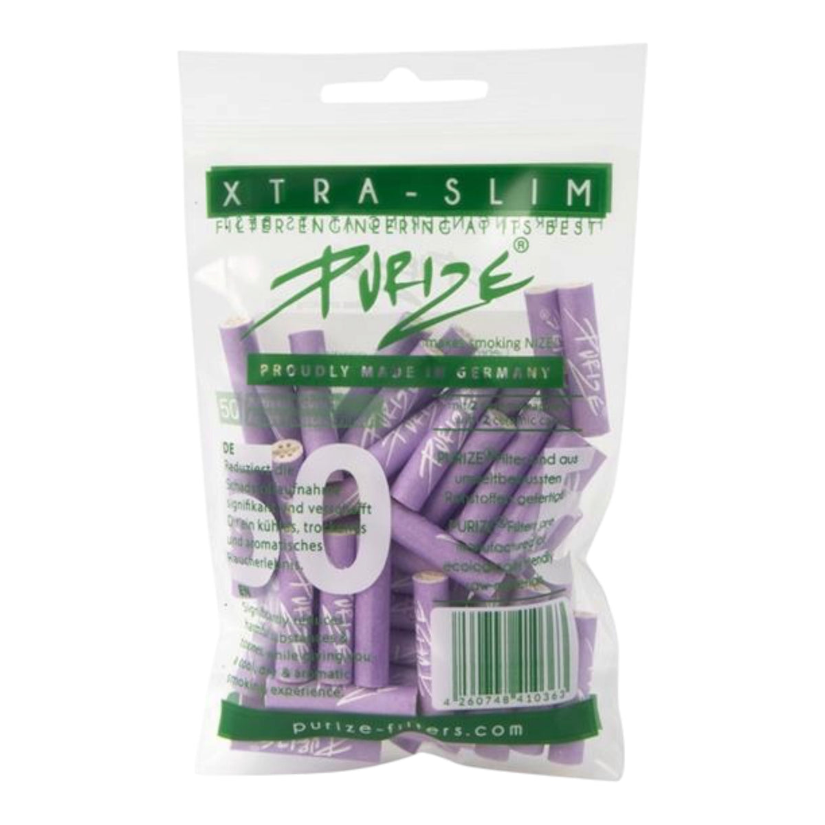 PURIZE® XTRA Slim Aktivkohlefilter – 5,9 mm | 50 Stück Lila