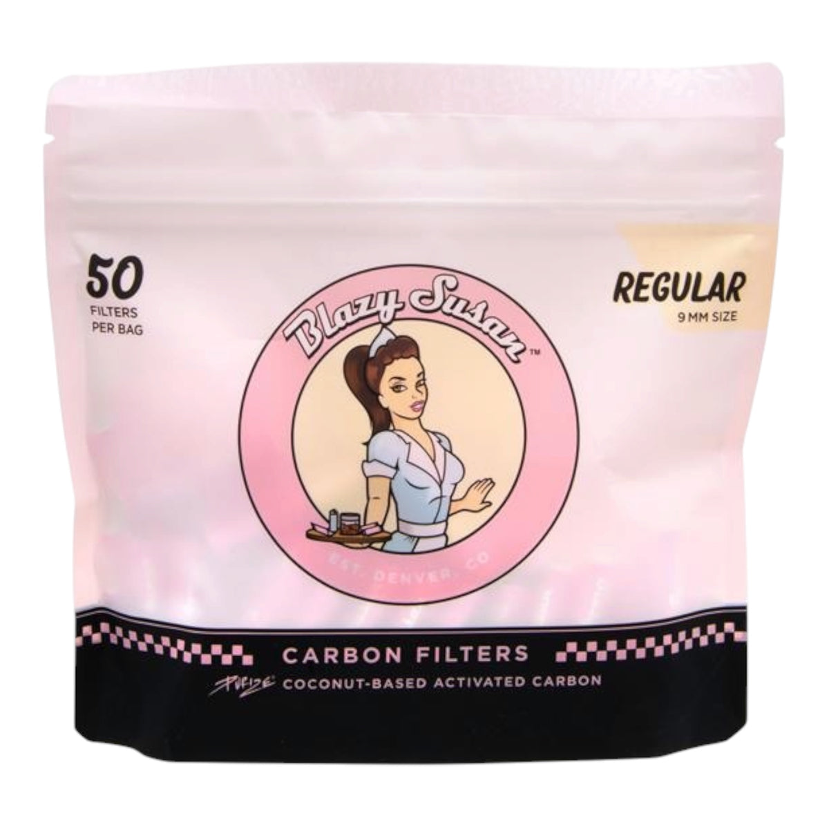 PURIZE® Regular Size „Blazy Susan“ Pink Aktivkohlefilter – 9 mm | 50 Stück