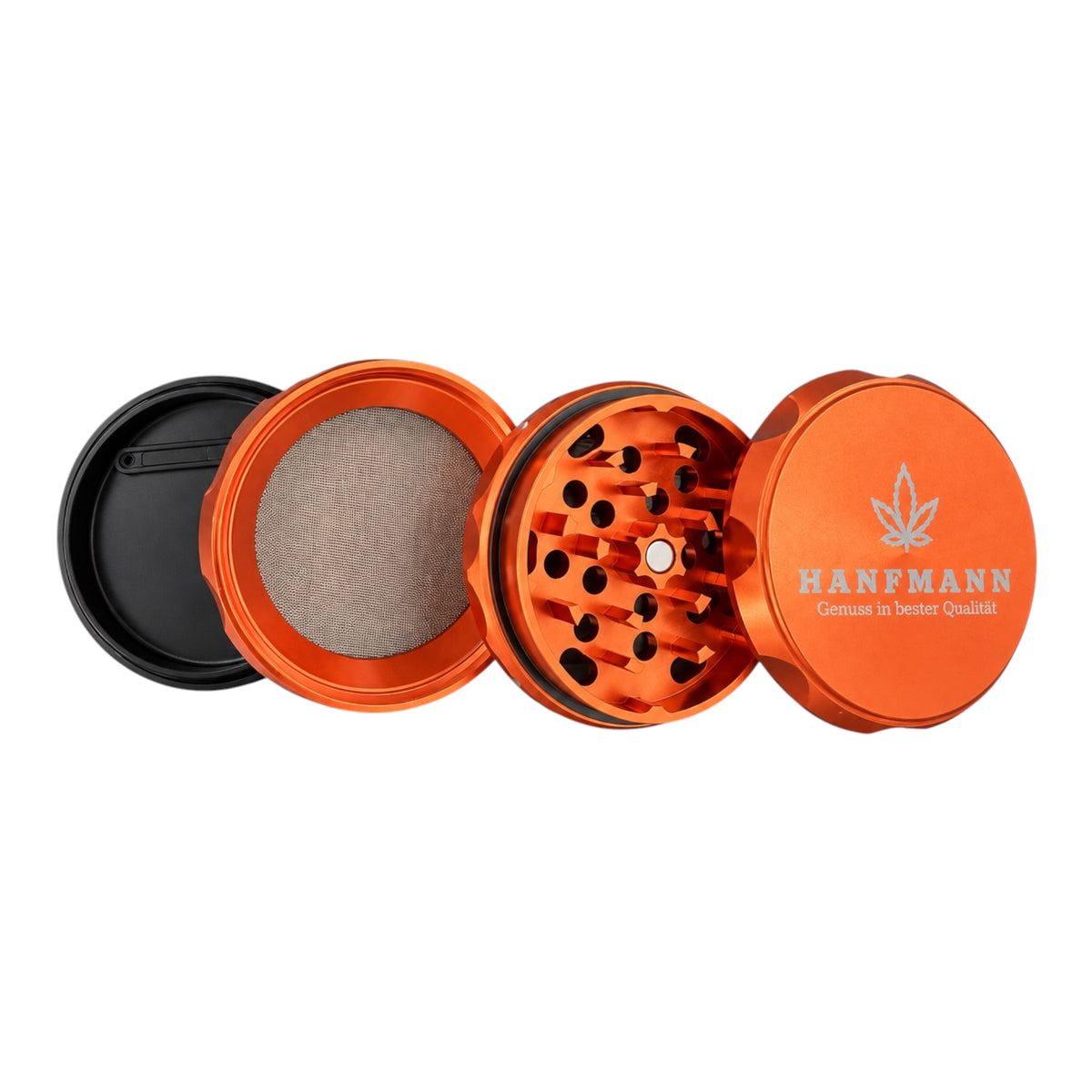 HANFMANN Grinder Orange – 4-teilig mit Sieb und Auffangfach