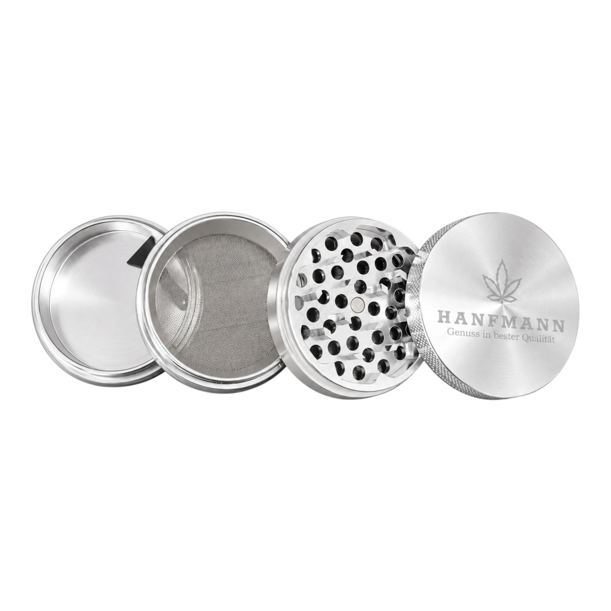 HANFMANN Grinder Silber – 4-teilig mit Sieb und Auffangfach