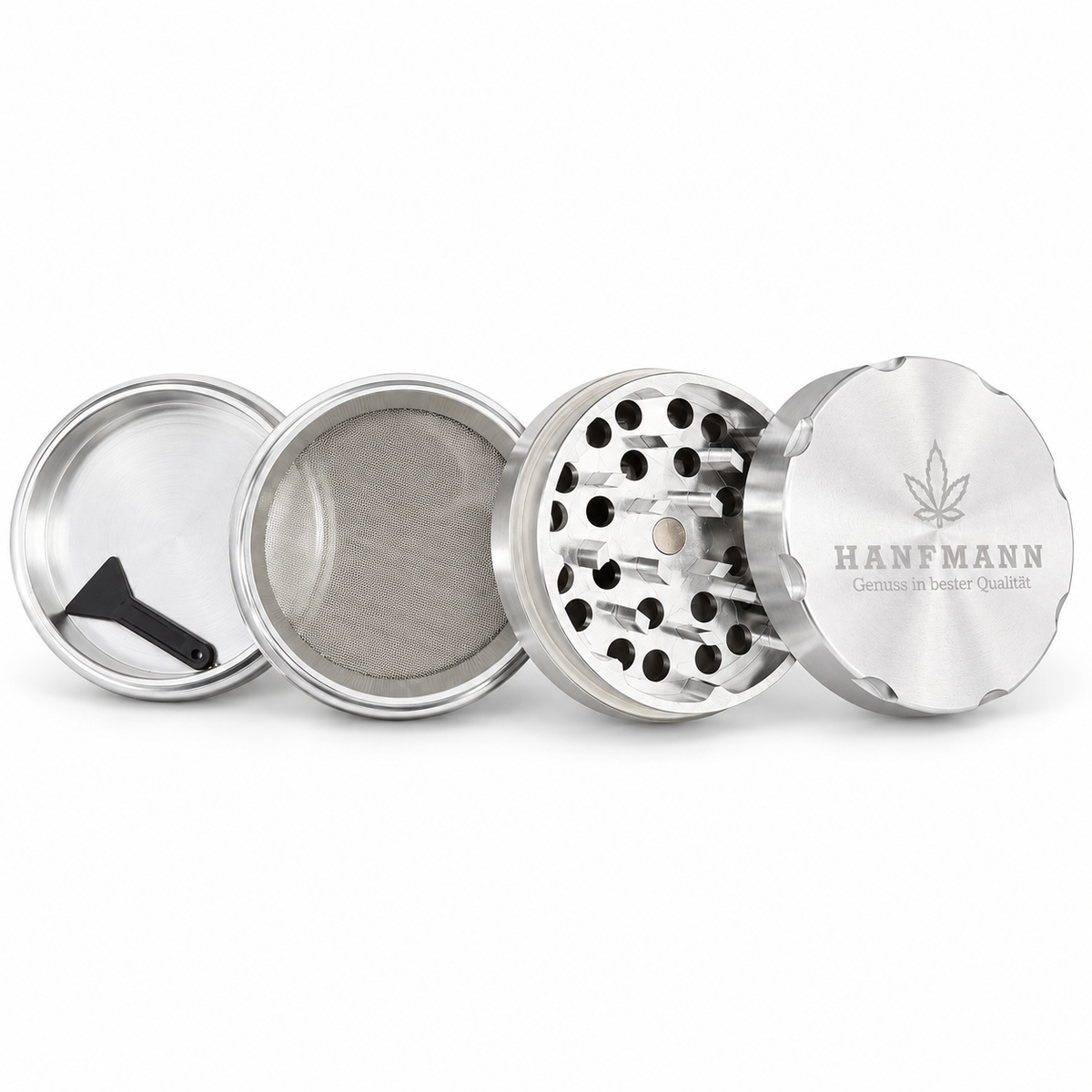 HANFMANN Grinder Silber mit Griffmulden – 4-teilig