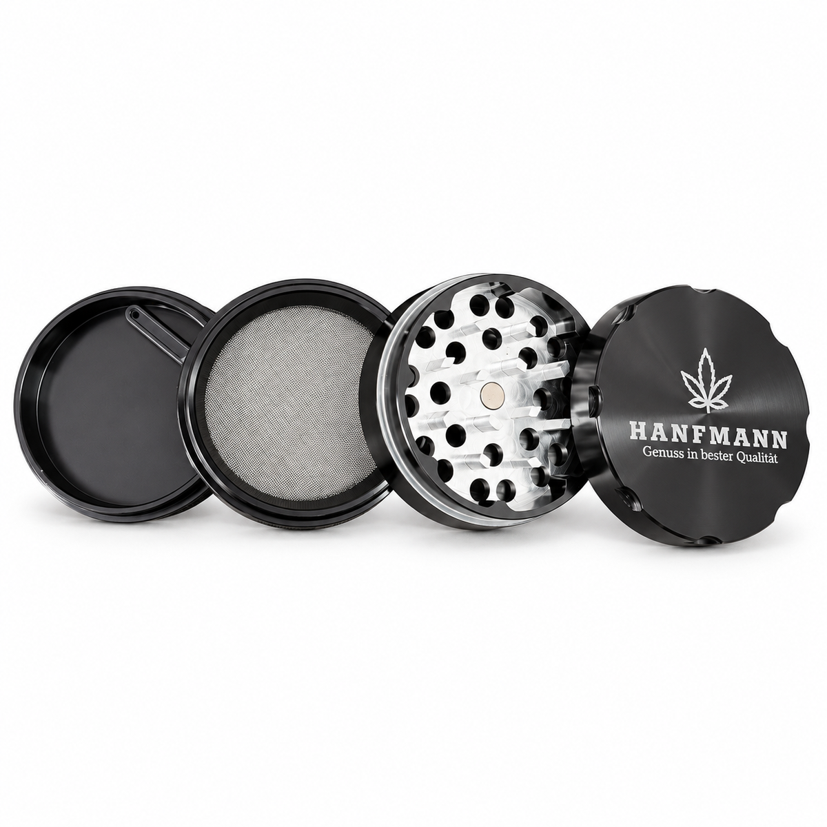 HANFMANN Grinder Schwarz mit Griffmulden – 4-teilig
