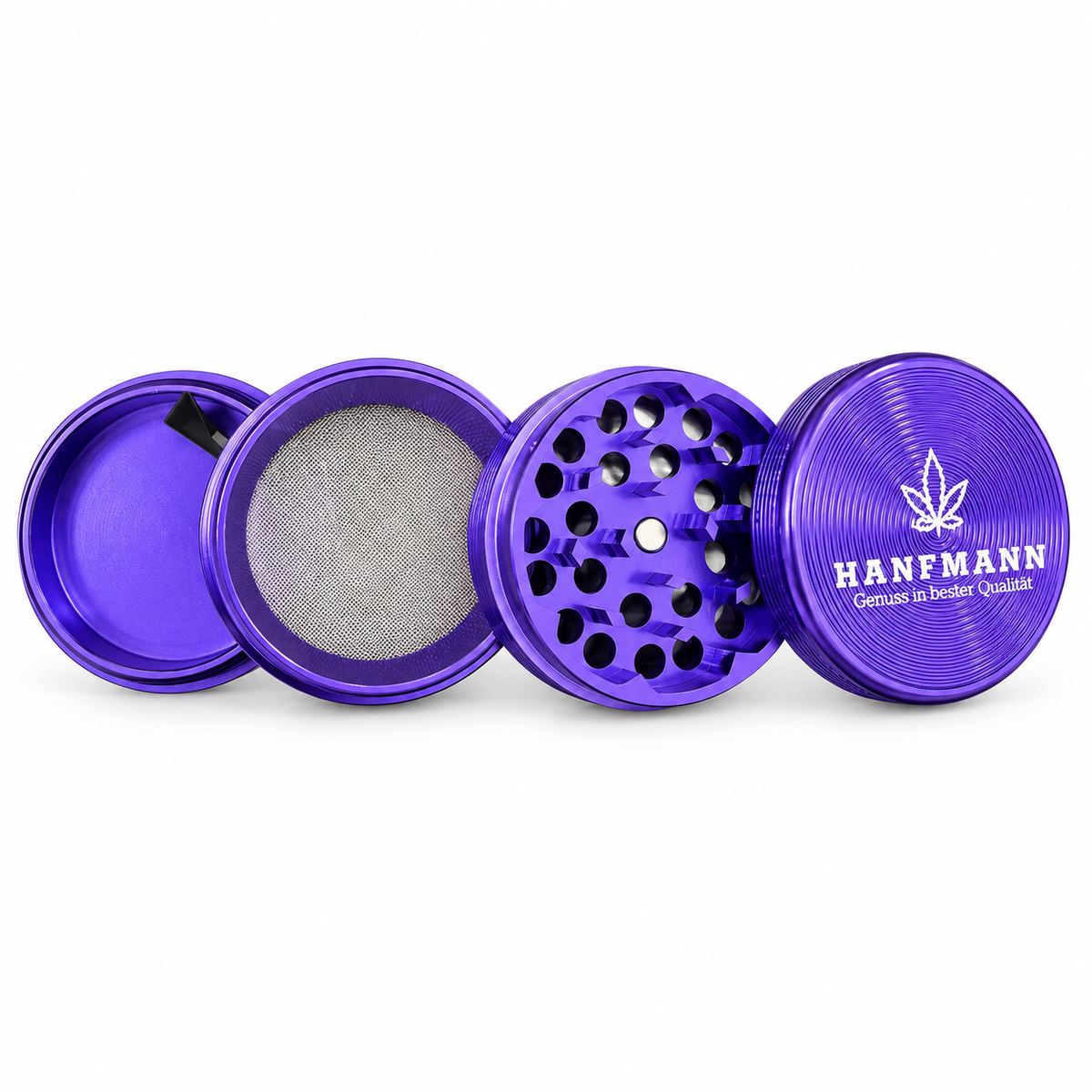 HANFMANN Grinder Violett – 4-teilig mit gerilltem Deckel