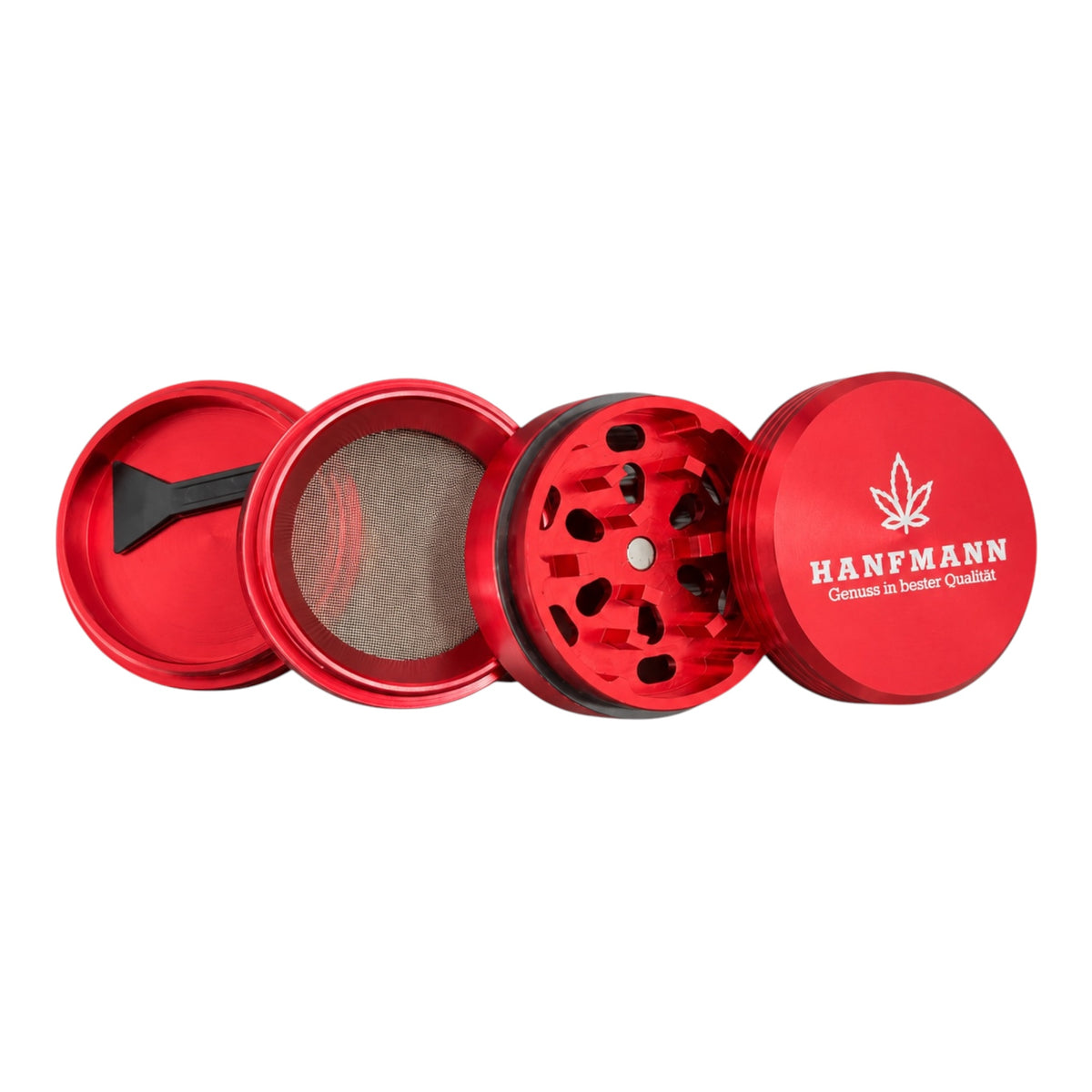 HANFMANN Grinder Rot – 4-teilig mit Sieb und Auffangfach