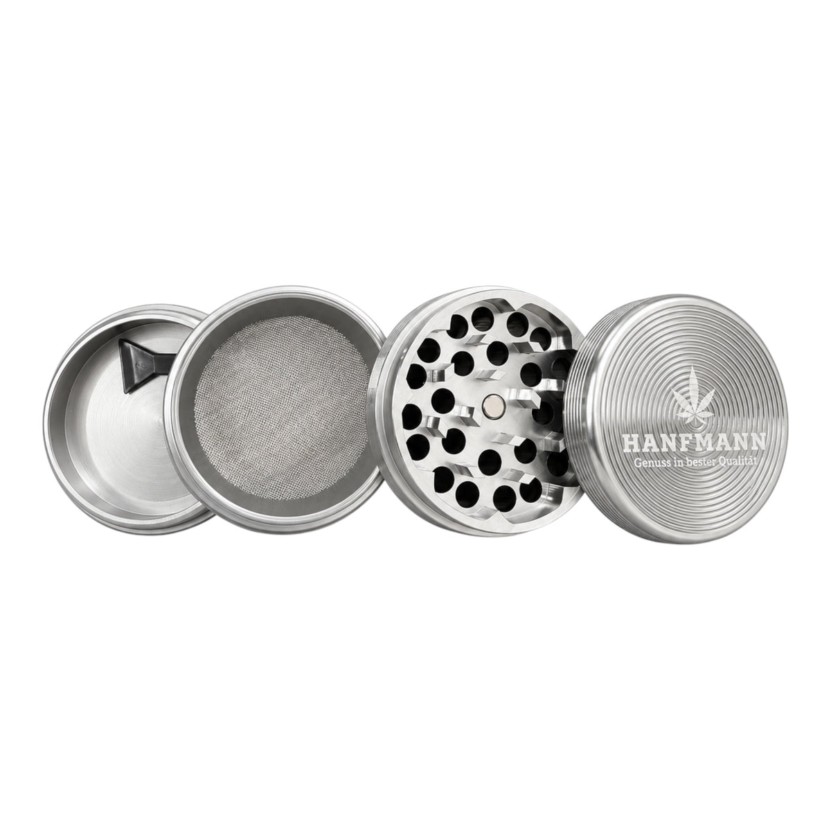 HANFMANN Grinder Silber – 4-teilig mit gerilltem Deckel